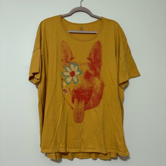 Aerie Oversized Dog Graphic Mustard T-Shirt - Picture 1 of 4